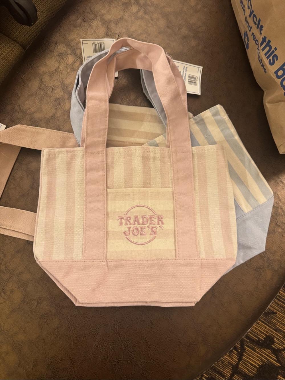 Trader Joe's Pink Striped Mini Tote Bag - Picture 2 of 3